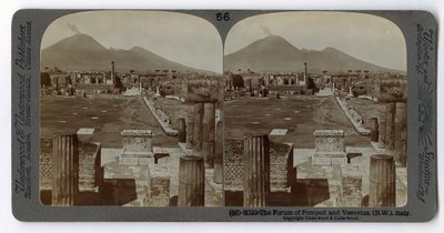 The Forum of Pompeii with Vesuvius in the background, from The Underwood Travel Library, 1895 by Italian Photographer